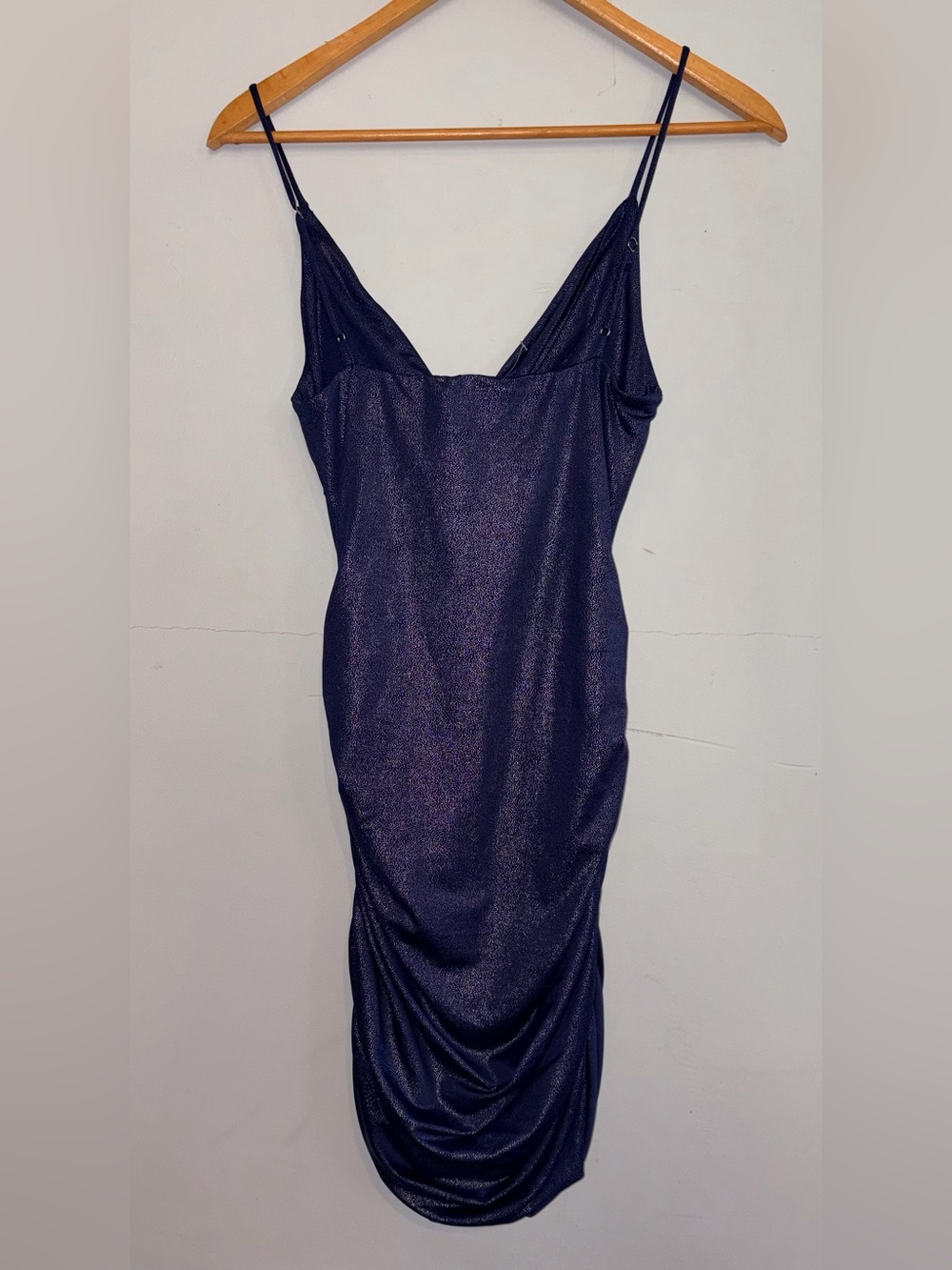 Lucy in the Sky Navy Shimmery Ruched Mini Dress sz M - Picture 4 of 10